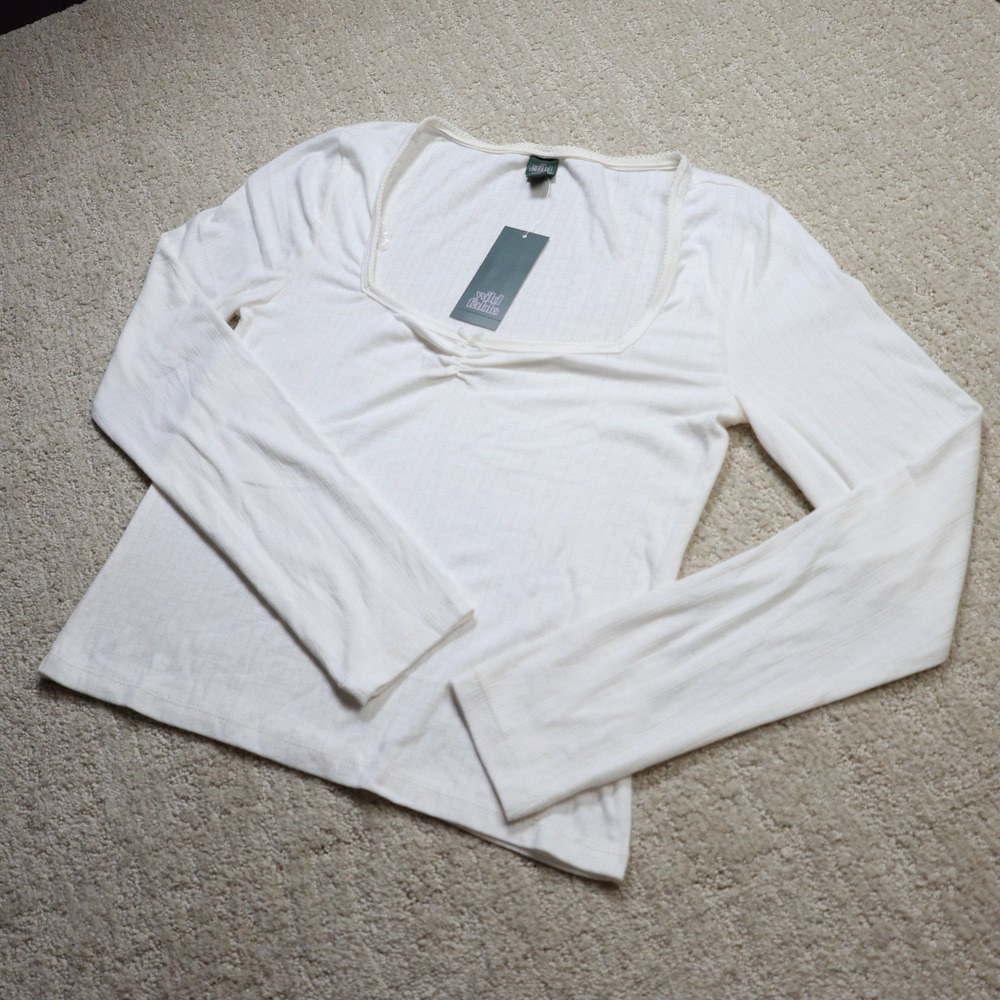 Wild Fable Cream Long Sleeve Pointelle Square Neck Top M MRY6MR